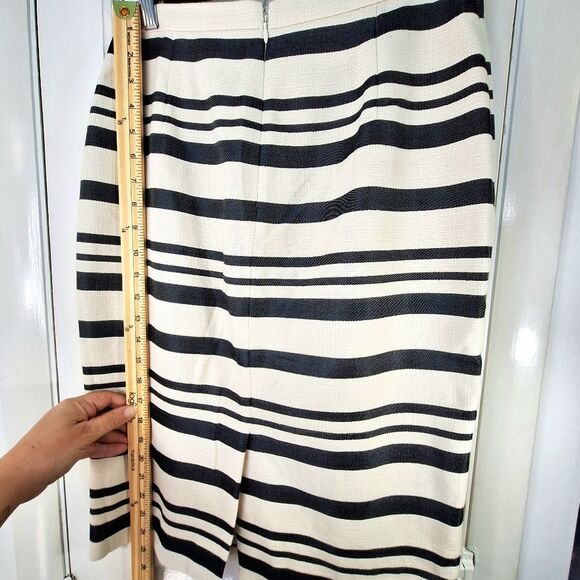 J. Crew Black & Cream Striped Pencil Skirt Sz 2 - Picture 12 of 14
